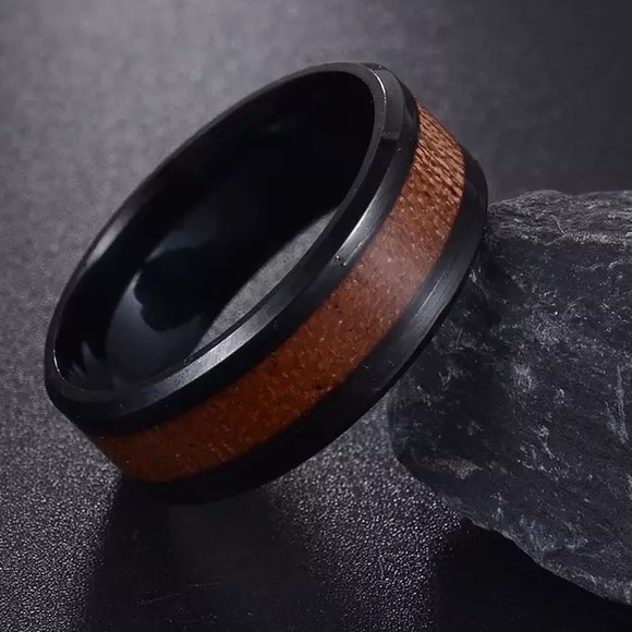 fancy fashions Other - Black Stainless ring wood inlay fancy fashions Other - Black Stainless ring wood inlay